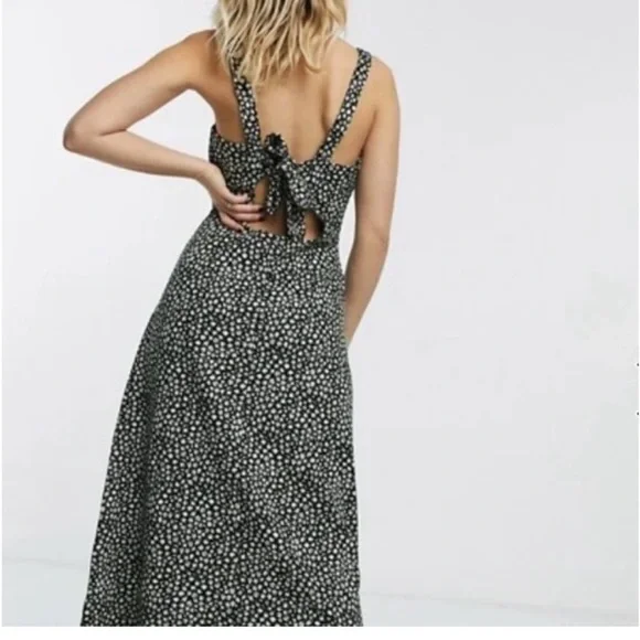 Free People Lorelai Daisy Print Tie Back Midi Dress Black M - Picture 2 of 12